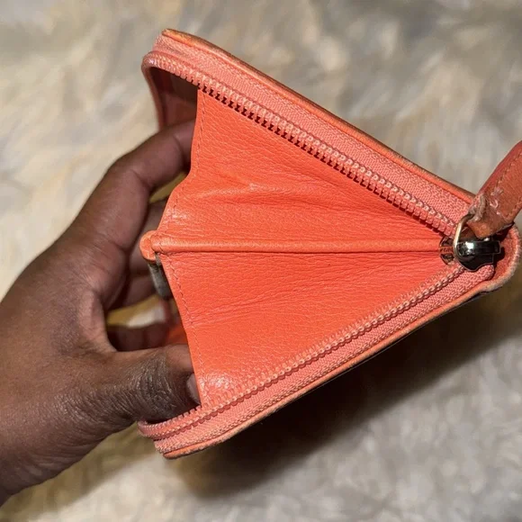 Authentic CHANEL Zip Around Long Wallet Purse Camellia Leather Orange GUC - Picture 11 of 12